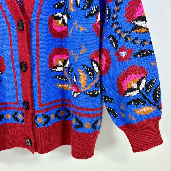Farm Rio Palms Paradise Teal Cardigan Sweater Blue Red Medium NEW - Picture 12 of 17